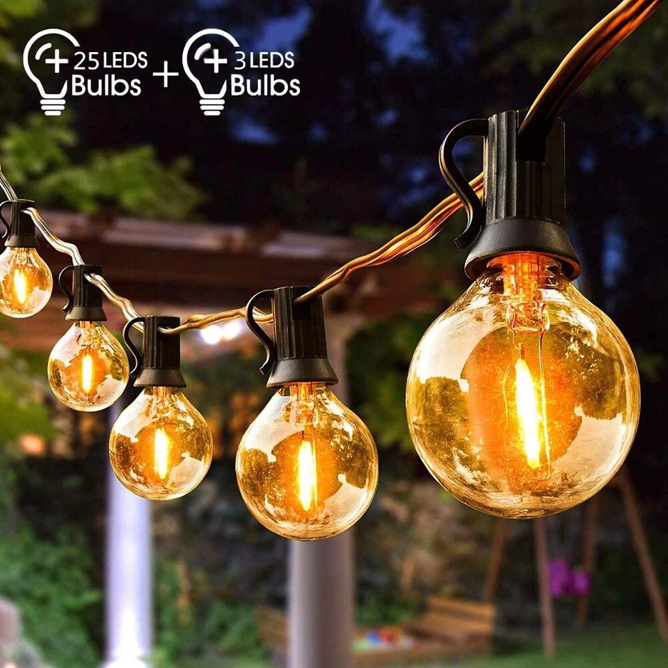 39FT Mains Powered String Light Festoon Outdoor 25+3LED Garden G40 Bulbs Lights