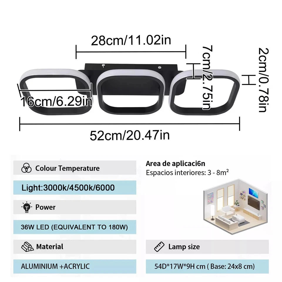 Modern LED Ceiling Light | Dimmable Square Lamp for Living Room, Bedroom, Kitchen | Energy-Efficient 36W Acrylic Aluminium Fixture