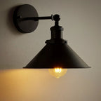 E27 Vintage Industrial Wall Light – Adjustable Metal Wall Sconce Lamp, Retro Black Brushed Finish, Cone Shade
