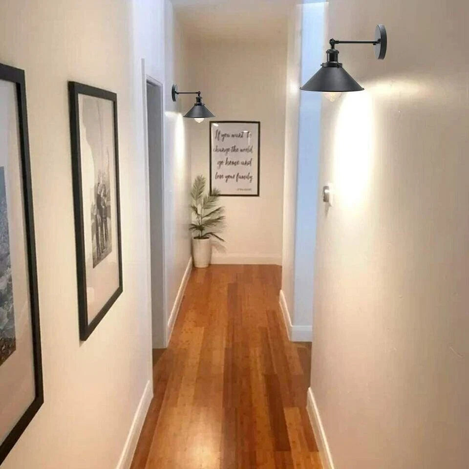 E27 Vintage Industrial Wall Light – Adjustable Metal Wall Sconce Lamp, Retro Black Brushed Finish, Cone Shade