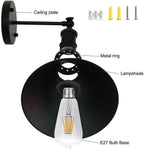 E27 Vintage Industrial Wall Light – Adjustable Metal Wall Sconce Lamp, Retro Black Brushed Finish, Cone Shade