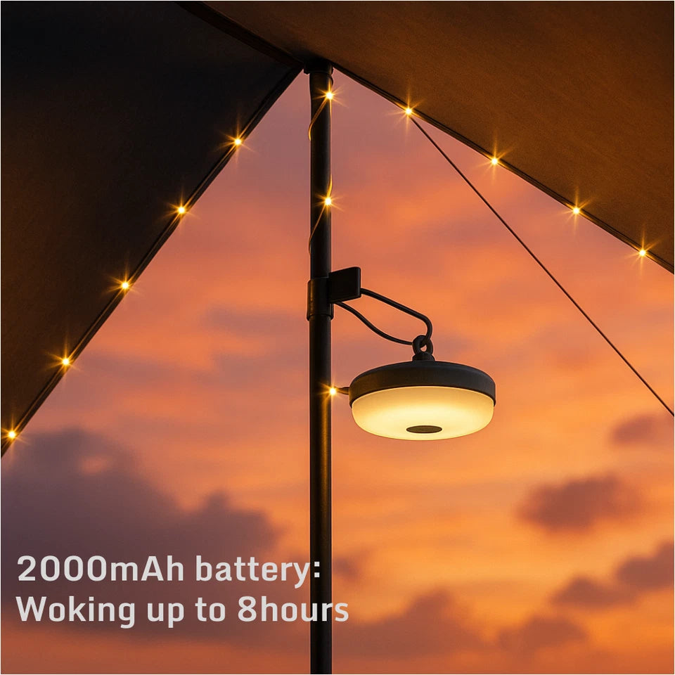 2 Pack 10M Camping Lantern with String Lights USB Rechargeable Xmas Gift Decor