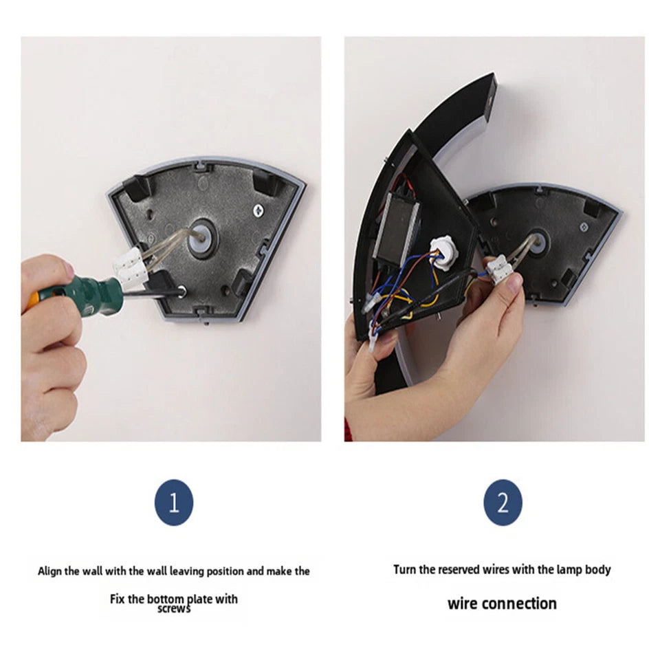 Modern Curved Outdoor LED Wall Light with PIR Motion Sensor – IP65 Waterproof, Energy-Saving Garden Porch Lamp (Warm White, 12W, Black)