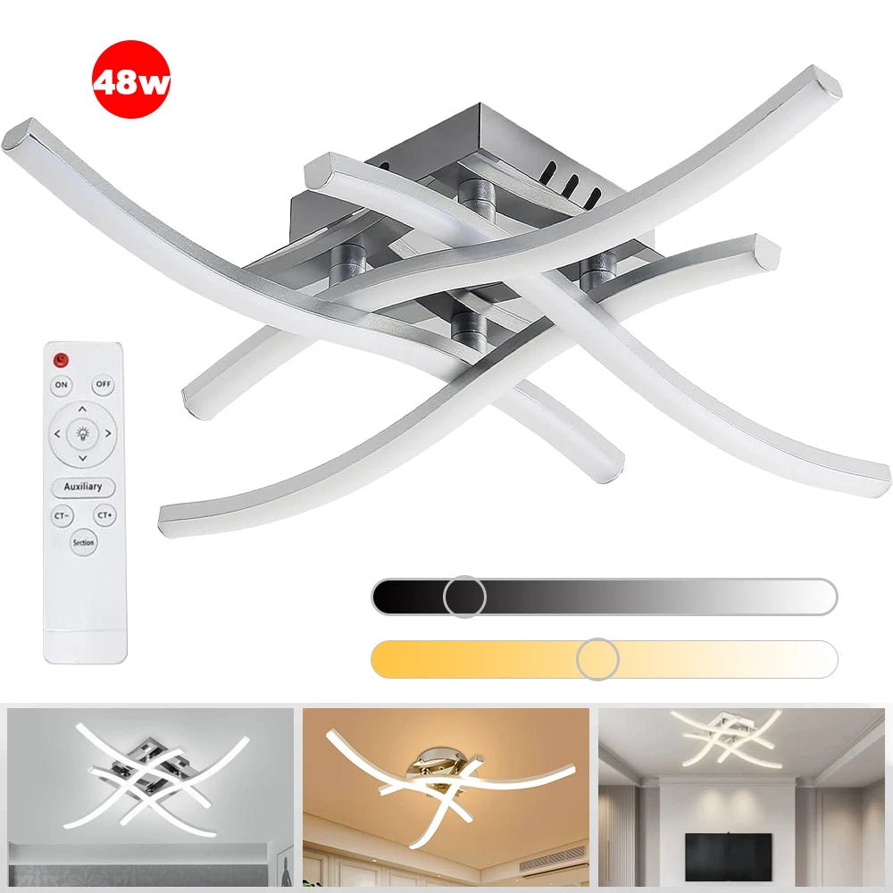 LED Dimmable Ceiling Light 4 Wave Lights Modern Kitchen Living Room Bedroom Lamp