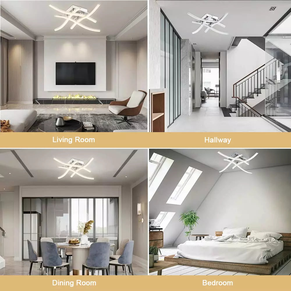 LED Dimmable Ceiling Light 4 Wave Lights Modern Kitchen Living Room Bedroom Lamp