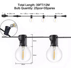 39FT Mains Powered String Light Festoon Outdoor 25+3LED Garden G40 Bulbs Lights